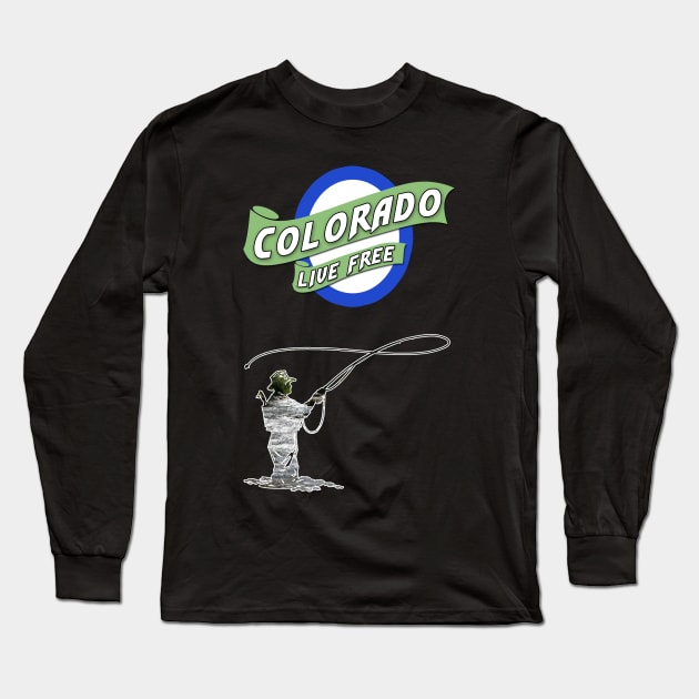 Colorado Fly Fishing Long Sleeve T-Shirt by Random77